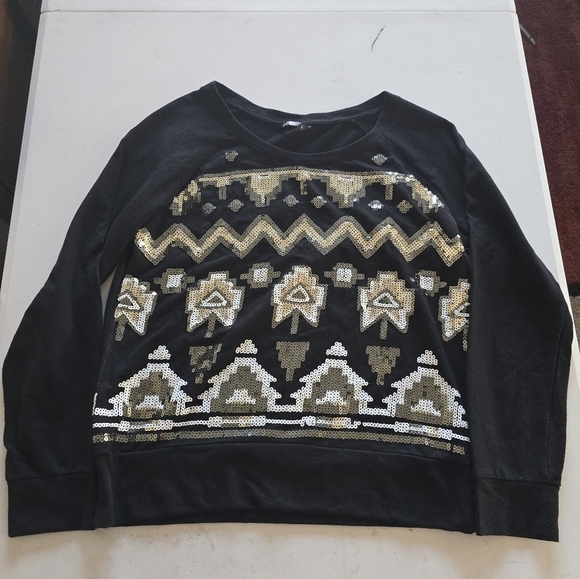 Wallflower Sweatshirt Women Sz L Black White Long Sleeve Embroidered Sequin - Picture 4 of 12